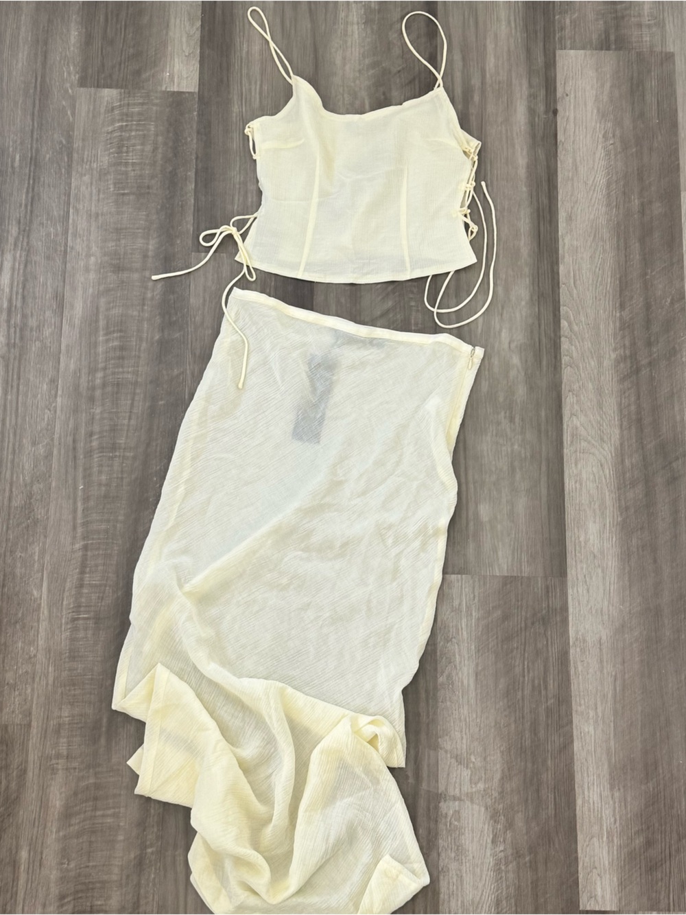 Lioness Butter Yellow Two-Piece Mesh Crop Top and Maxi Skirt Set - Picture 6 of 8